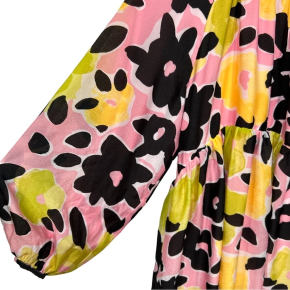 Stine Goya Kelly Floral Jacquard Babydoll Dress Black Pink Yellow Lime Large - Picture 8 of 16